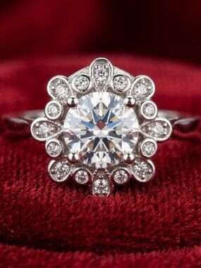 JZ57 Size 7 Women Moissanite Flower Engagement Ring